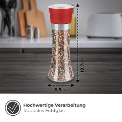 Thingles® kruidenmolens Set van 2 met instelbare keramische molen - voor zout, peper, chili & alle soorten kruiden I Noble zoutmolen & pepermolen met instelbare molen (rood, 19 cm)