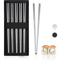 Dymund® Chopsticks - 5 Persoons Eetstokjes Set - Herbruikbaar - Vaatwasserbestendig - RVS - Zilver