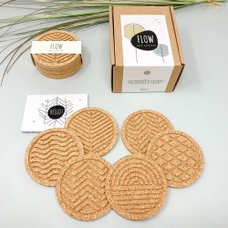 FLOW - Kurk onderzetter set van 6, rond, naturel design