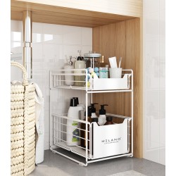 Milano Luxurious organizer lade wit– keuken ladekast – gootsteenkast organizer – opbergrek voor het aanrecht – tweelaags ladesysteem – opslag voor keukenkast of badkamerkast – maat L