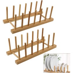 TSKDKIT 2 Stks Plaat Stand Rekken Bamboe Schotel Houder Kast Plaat Stand Houders Keuken Schotel Stand voor Kast, Bamboe Plaathouder Organisatoren voor Platen, Kommen, Bekers, Pot Deksels, Snijplanken,