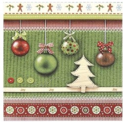 60x Kerst servetten groen met ballen en kerstboom FSC Mix Credit 33 x 33 cm - Kerstdiner tafeldecoratie versieringen - Papieren wegwerpservetten 3-laags