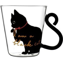 Glas met Kat en Staart - Zwart - 250 ML - Koffie of Thee Kop