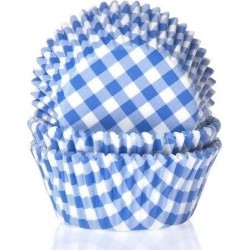 Cupcake Cups Boerenbont Ruit Blauw 50x33mm. 50st.