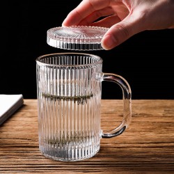 Theeglas met oor - inclusief deksel / onderzetter - Koffieglas - Water glas