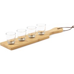 Dienblad met shotglaasjes - Dienblad rechthoek - Shotglas houder - Shotglazen - Shotjes - Alcohol - Bamboe - Glas - beige - transparant - 5-delig