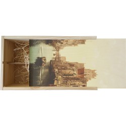Wijnkist - Oud Stadsgezicht Dordrecht - Voorstraathaven en Grote Kerk - Oude Foto Print op Houten Kist - 19x36 cm