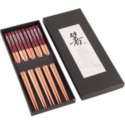 Chopsticks - Hout - Rood - 5 paar - 22,5 cm - Japanse stijl - Sushi Giftset