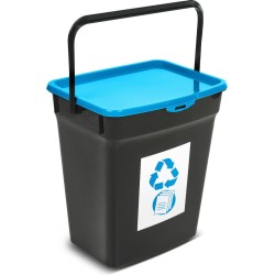Plast Team Kunststof afvalbak met deksel 10L Afvalscheidingssysteem Recycling Prullenbak Afvalopvangbak - Blauw