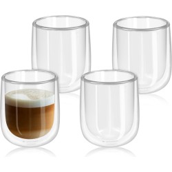 Navaris 4x dubbelwandige glazen 350ml - Thermoglazen voor warme en koude dranken - Set van 4 cappuccinoglazen - Koffieglazen van borosilicaatglas