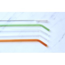 Happy Straw Super Sterk HERBRUIKBARE Glazen Rietjes (kleur: Orange, Groen & Helder) x 4 - incl. schoonmaakborstel