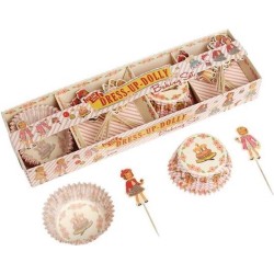 Cupcakeset Dress Up Dolly - cupcake vormpjes - papier - cupcake versiering - voor 24 cupcakes