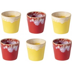 Cactula Costa Nova  - servies - lungo kop - Grespresso - Set van 6 in 2 kleuren - Sunset - Geel / Rood- aardewerk -  H 7,5 cm