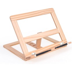 Houten Boekhouder - Kookboek Stand - Boeken Houder - Boeksteun -Tablet En E-Reader Stand - Met 2 Metalen Pagina Houders - Verstelbaar - Inklapbaar - Sterk - 30cm x 24cm