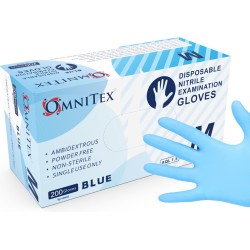 Omnitex Premium 200st. Blauwe Nitrilhandschoenen | Maat M | Poedervrij | Latexvrij | Voedselveilig | EN455 EN374 EN420 | CE & UKCA Cat3-klasse