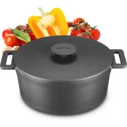 MOA Gietijzeren Braadpan - Inhoud 4,75 liter - 26CM - Rond - Alle warmtebronnen - Ook voor inductie - Gewicht 5,8 kg - Zwart - MOAMC26B