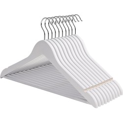Homeza® Kledinghanger met Broekstang 10 Stuks - Kledinghangers Hout - Wit