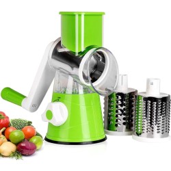 vdrto-Mandoline Groentesnijder - Rasp & Kaasrasp Multifunctioneel- Keukensnijder Vaatwasserbestendig - Inclusief 3 opzetstukken -wit/groen