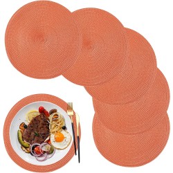 Placemats rond, afwasbaar, 40 cm, ronde placemats, 6-delige set, afwasbaar, hittebestendig, placemats voor keuken, eettafel, hotel, housewarmingparty, huwelijksfeest (oranje, 32 cm)