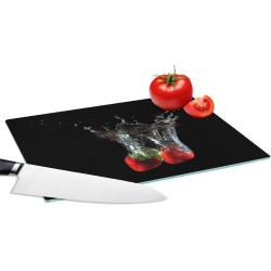 Glazen Snijplank - 28x20 - Aardbeien - Fruit - Water - Zwart - Rood - Snijplanken Glas