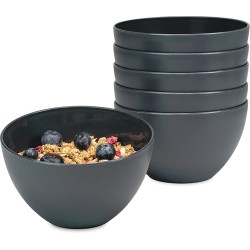 Hausfelder Bowl mueslikommen set van 6 | onbreekbaar | 750 ml soepkommen dessertkommen | kom set van kunststof (antraciet-zwart)