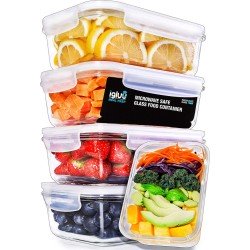 Igluu Glazen Meal Prep Containers met Transparante Luchtklep Deksels - Luchtdicht Portie Controle Voedsel Vershoudbak - BPA Vrij - Magnetron, Vriezer en Vaatwasserbestendig [5 Stuks + 1 Extra Deksel]