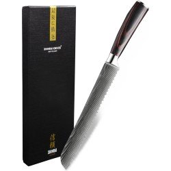 Shinrai Japan - Japans Broodmes 20 cm - Koksmes - Damascus Mes - Damascus Print - Met Luxe Geschenkdoos