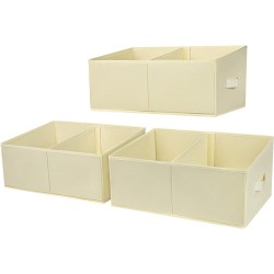 Opbergmand, grote trapeziumvormige opbergdozen, opvouwbare opbergdozen met handvat, opbergdoos, kast, opbergmanden, set van 3 stof, beige, 42 x 20 x 28 cm