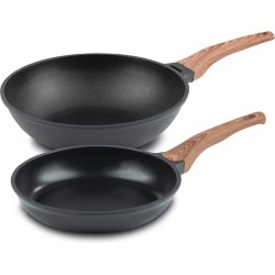 Rosmarino Black Line Koekenpan 28cm + wokpan 30cm - 100% PFAS & PFOA vrij - gegoten aluminium - non-stick minerale coating - ergonomische handgreep - geschikt voor alle warmtebronnen & vaatwasser