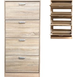 Schoenenkast - schoenenrek - 4 vakken met klepdeuren - lichtbruin whitewash