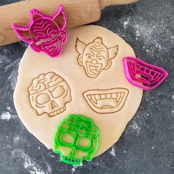 Koekjesvorm | 3-delige set | Halloween | Griezelige Clown - Dracula Tanden - Hersenen Doodshoofd | Cookie cutter | Uitsteekvorm | Bakvorm | 8cm