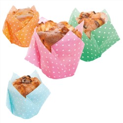 MUFFIN CUPS 'TULIP - POLKA' 50 G/M2 17,5x17,5 CM ASSORTIMENT CELLULOSE