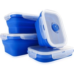 Hogar Vershoudbakjes - Meal Prep Bakjes - Vershouddoos - Set met Deksel - Diepvries & Magnetron - Inklapbaar - 4 Stuks - Anti lek Deksel - BPA vrij Siliconen