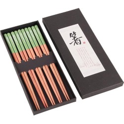 Chopsticks - Hout - Groen - 5 paar - 22,5 cm - Japanse stijl - Sushi Giftset