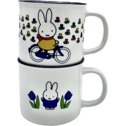 Nijntje Mokken - Fiets - Tulpen Blauw - Keramiek - Retro - Set van 2