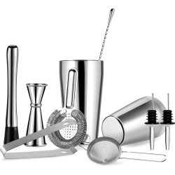 YONO Cocktail Set 10-Delig - RVS Cocktailshaker 800ml met Bar Accessoires - Zilver