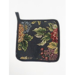 Pannenlap- luxe gobelinstof - Kate Navy - Donker Blauw met kleurige bloemen