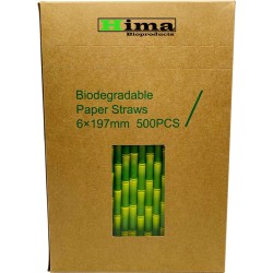 Papieren rietjes 6x197mm bamboe groen, verpakt per 500 stuks in een dispenserdoos