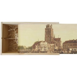 Wijnkist - Oud Stadsgezicht Dordrecht Kerk en Haven - Oude Foto Print op Houten Kist - 19x36 cm