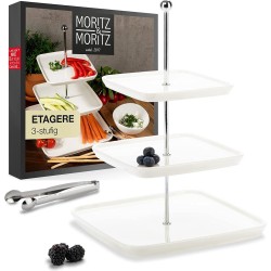 Fruitetagère 3 etages - incl. tang - van hoogwaardig porselein - moderne keukendecoratie of feestdecoratie - perfect als fruitschaal voor het bewaren van fruit, muffins en cupcakes