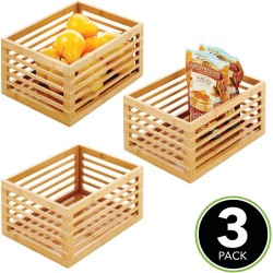 mDesign Bamboo Kitchen Organizer - Milieuvriendelijke opbergdoos voor keukenkast, plank of aanrecht - Veelzijdige voedselopslag - Set van 3 - Naturel