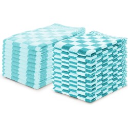 Theedoeken en Keukendoeken Set Turquoise - set van 20 – Geblokt – Blokdoeken – 100% katoen – 10 Horeca Theedoeken – 65x65cm - 10 Keukendoeken - 50x50cm