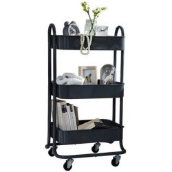 Multifunctionelle trolley - Zwart - kast op wieltjes – kar op wielen – 3-laagse kast – bakkerskast – stellingkast – rolkast – keukentrolley – serveerwagen – keukentrolley op wieltjes – badkamertrolley H85xB34xL45 CM