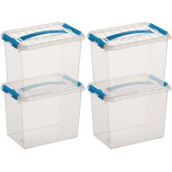 10x Sunware Q-Line opberg boxen/opbergdozen 9 liter 30 x 20 x 22 cm kunststof - Opslagbox - Opbergbak kunststof transparant/blauw