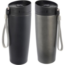 2x stuks RVS isoleer/warmhoudbekers zwart en grijs kleur 380 ml