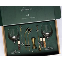 Cocora Gin Tonic Geschenkset - 12-delige RVS Cocktail Set - Tritan® Kristalglazen - Cocktail Boek - Luxe Cadeauverpakking - Goud