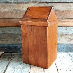 Houten afvalbak - prullenbak voor badkamer of keuken 'Walt' met gratis Hutan zeepbakje - veraardigd in teak