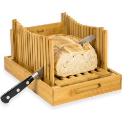 Budu broodsnijder bamboe – Broodsnijder hulpmiddel - Broodplank hout – Broodsnijplank met opvangbak - Bamboe - 30x20cm