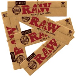 5 x Raw Natural Unbleached Connoisseur King Size Slim Vloei en Tip 5 Pack (160 Vloeitjes + 160 Tips)