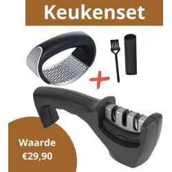 Keukenvriend Messenslijper met knoflookpers set - Keukenvriend - Keukenhulp - superhandig - RVS - Scherpe messen